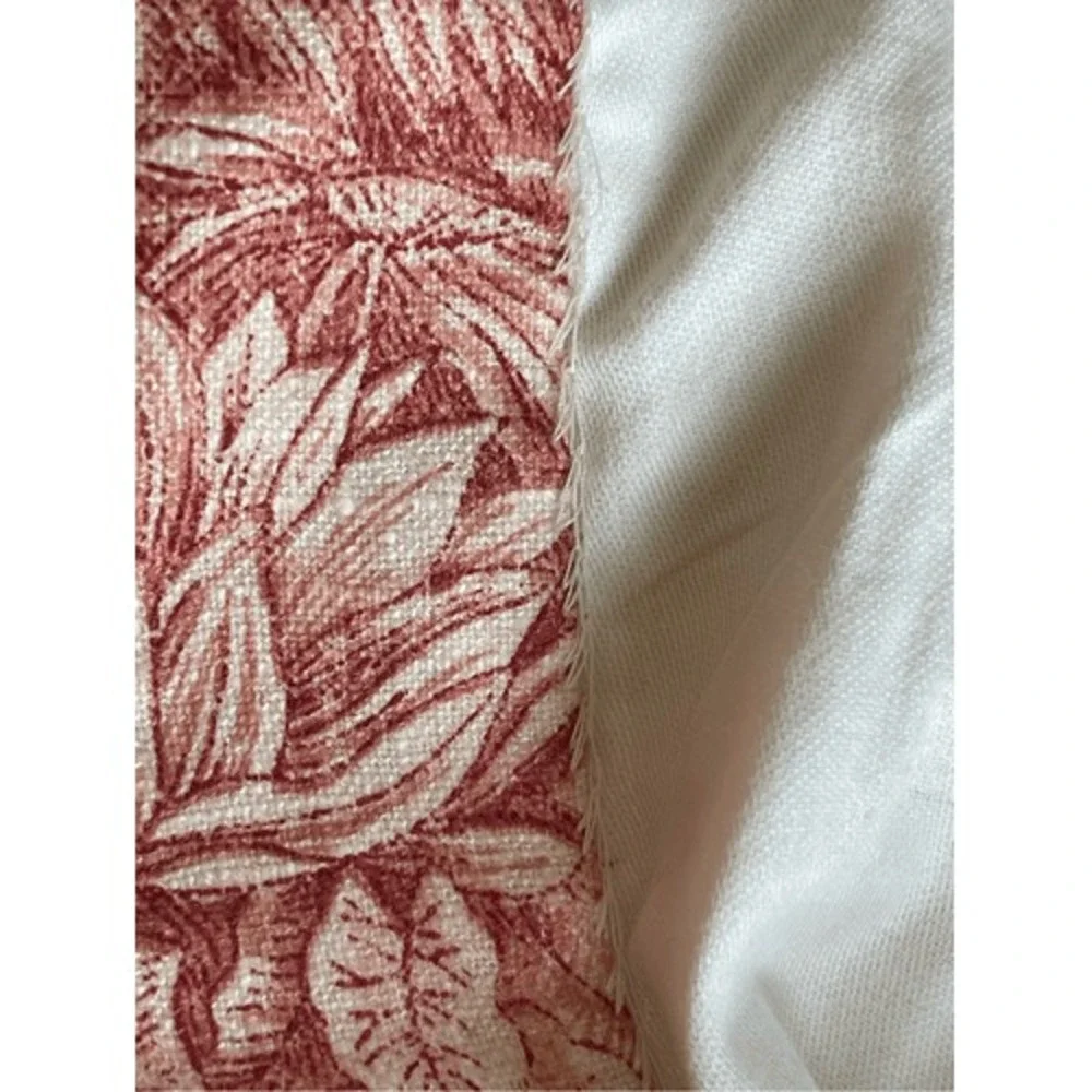 Vintage Red Toile Palm Tree Cotton Pinch Pleat Heavy Curtain Panels Pair 82 In